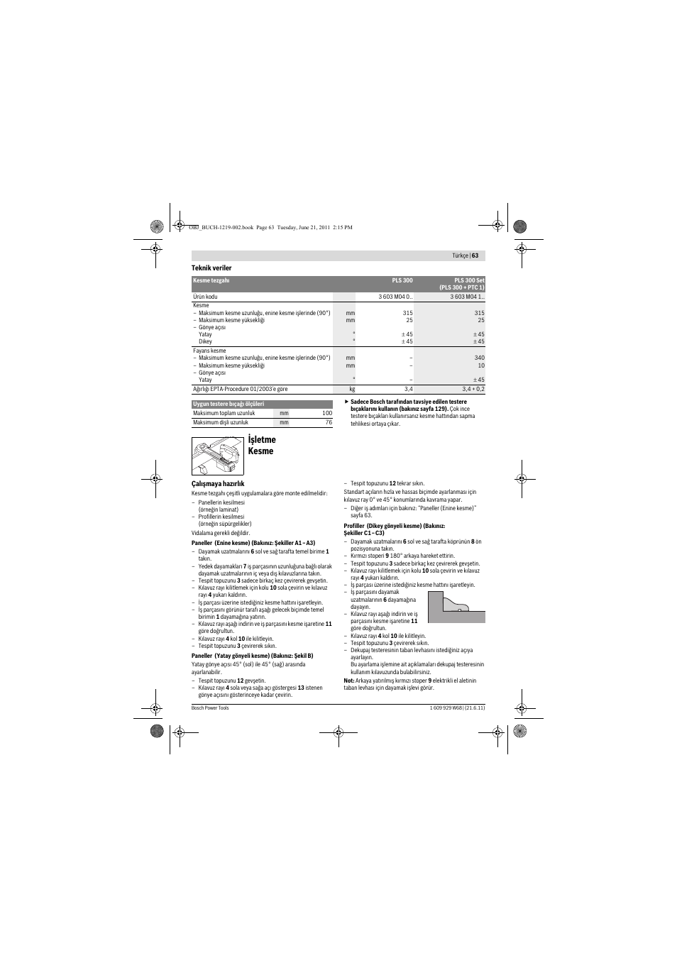 Işletme kesme | Bosch PLS 300 User Manual | Page 63 / 130