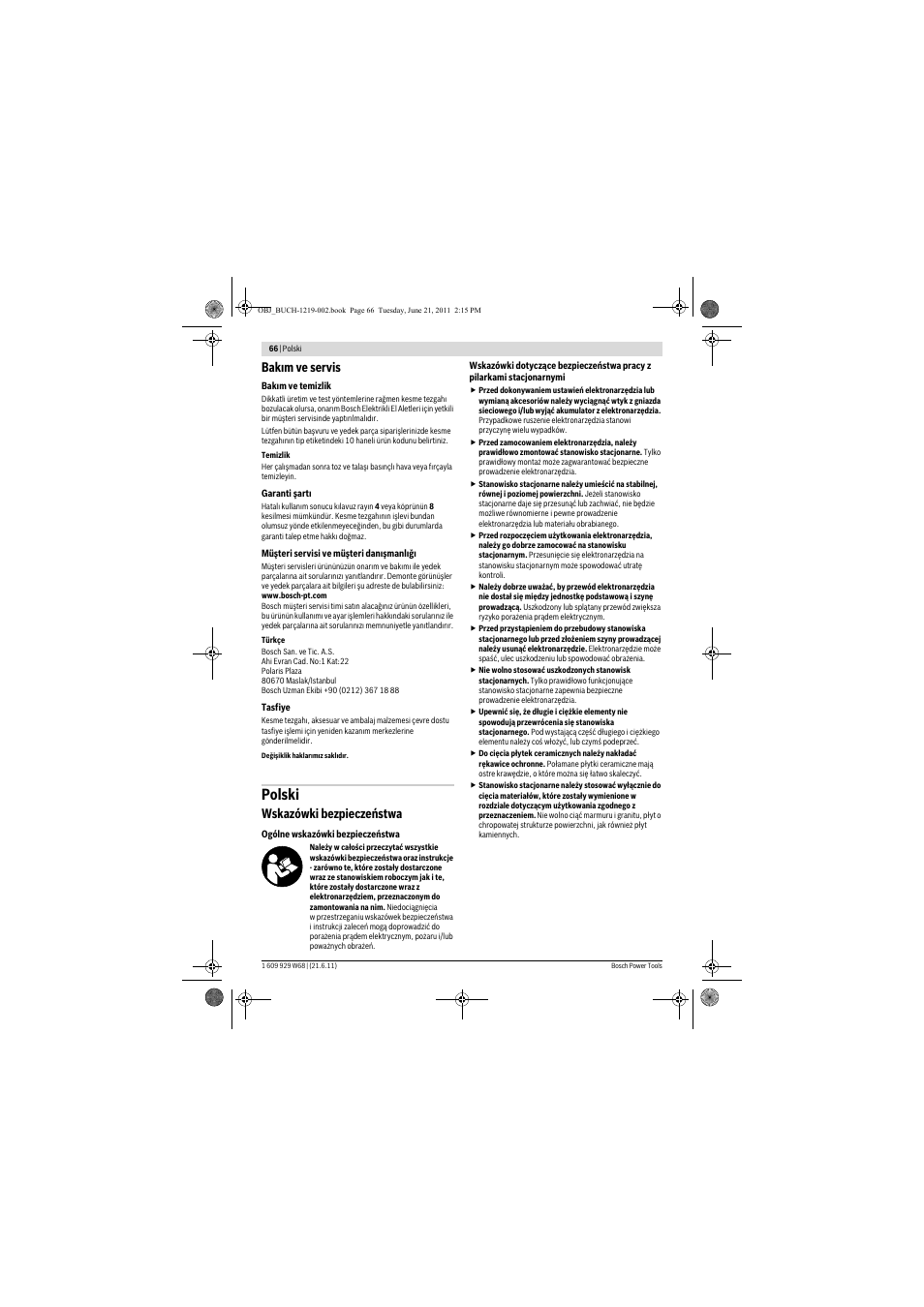 Polski, Bak m ve servis, Wskazówki bezpieczeństwa | Bosch PLS 300 User Manual | Page 66 / 130