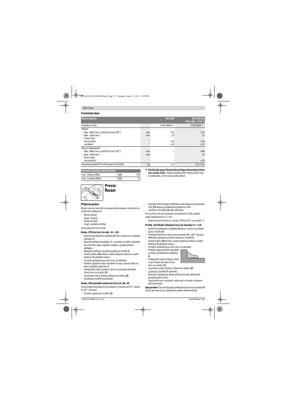 Provoz řezání | Bosch PLS 300 User Manual | Page 72 / 130