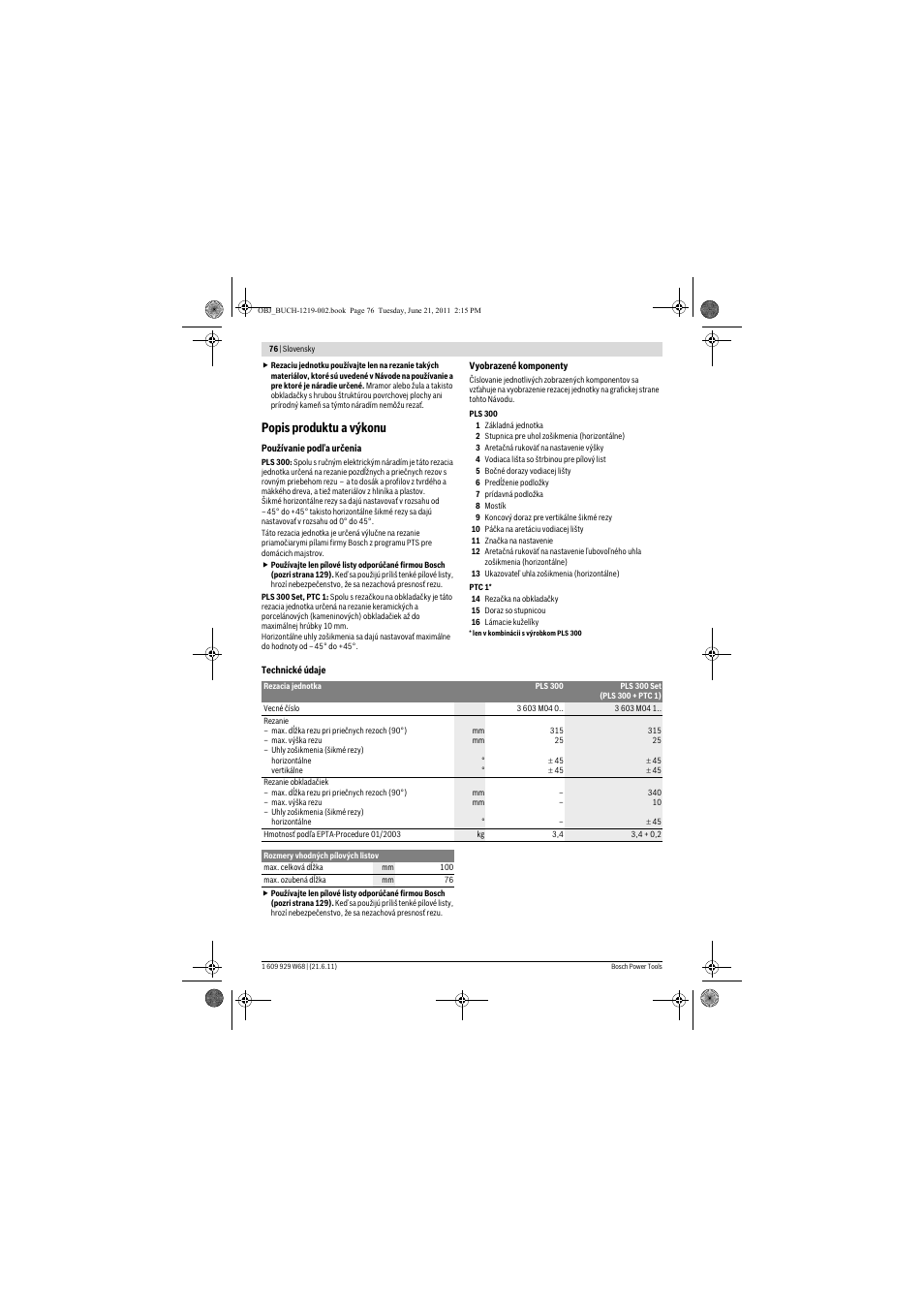 Popis produktu a výkonu | Bosch PLS 300 User Manual | Page 76 / 130