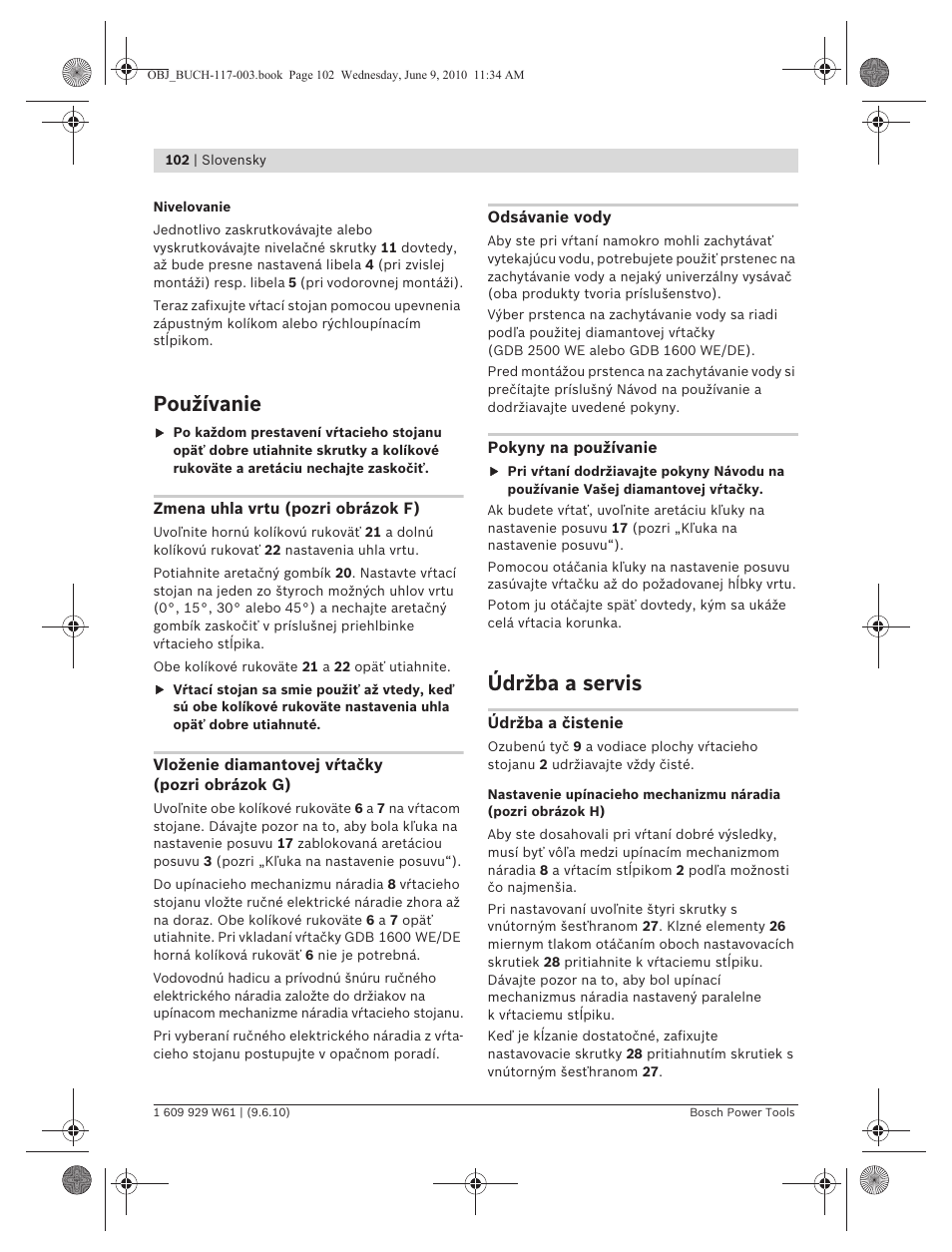 Používanie, Údržba a servis | Bosch S 500 A Professional User Manual | Page 102 / 216