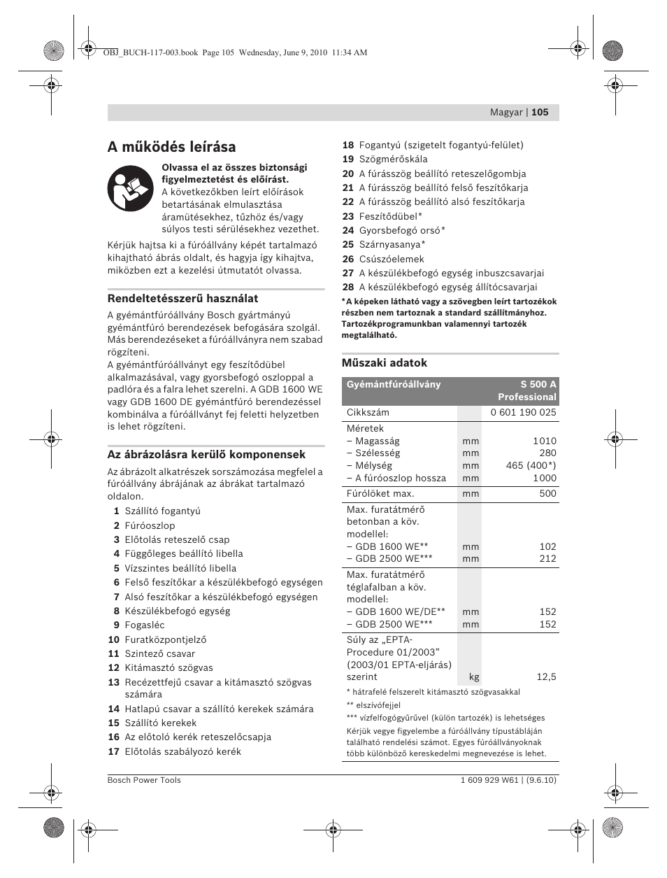 A működés leírása | Bosch S 500 A Professional User Manual | Page 105 / 216