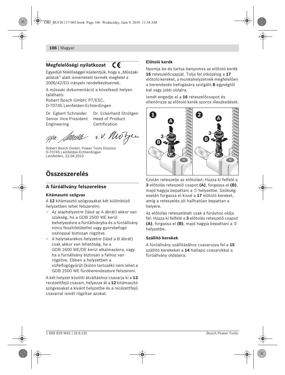 Összeszerelés | Bosch S 500 A Professional User Manual | Page 106 / 216