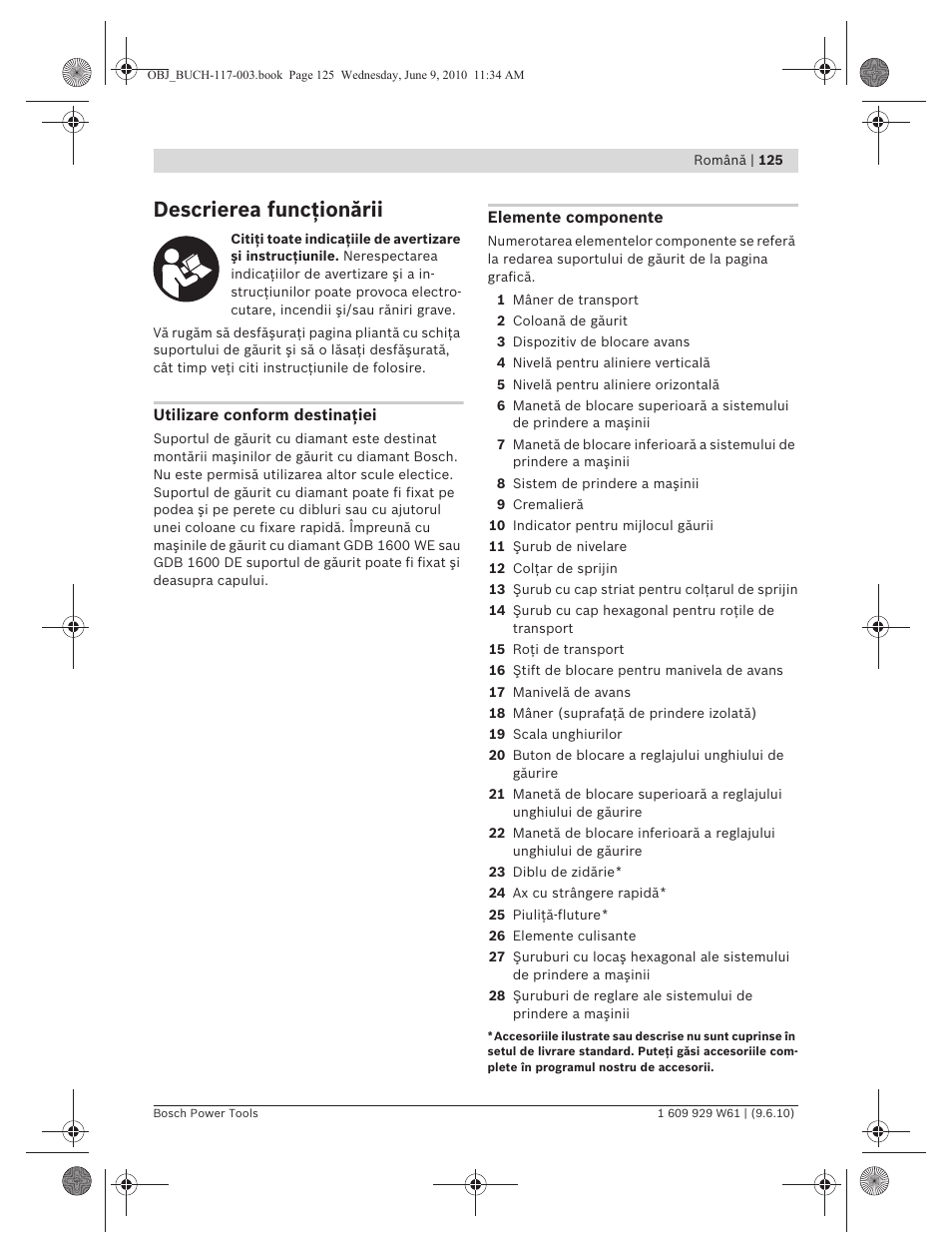 Descrierea funcţionării | Bosch S 500 A Professional User Manual | Page 125 / 216