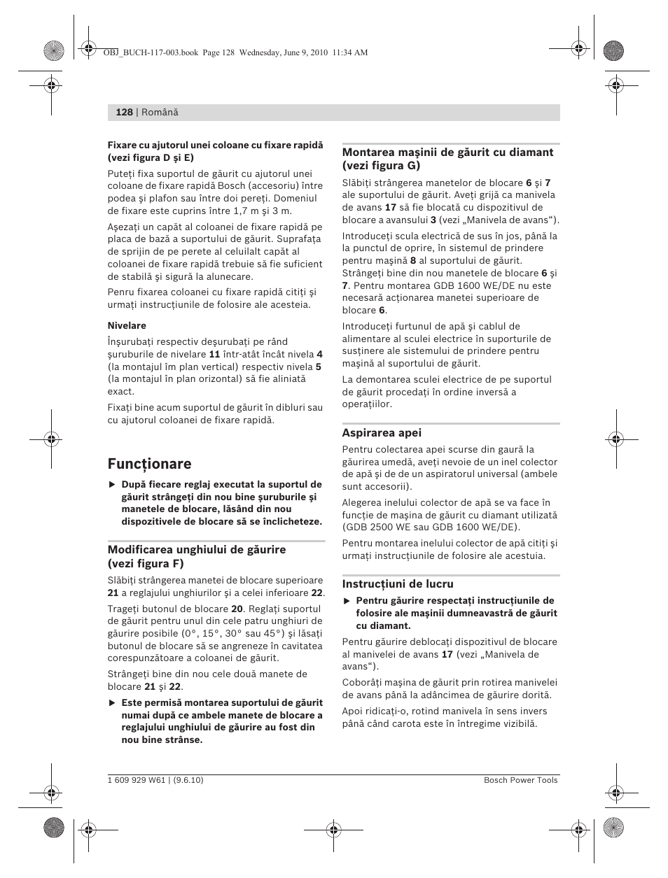 Funcţionare | Bosch S 500 A Professional User Manual | Page 128 / 216