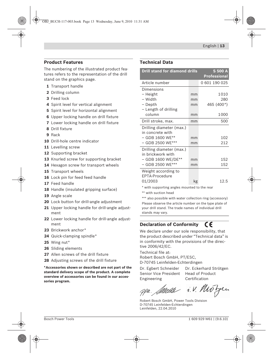 Bosch S 500 A Professional User Manual | Page 13 / 216