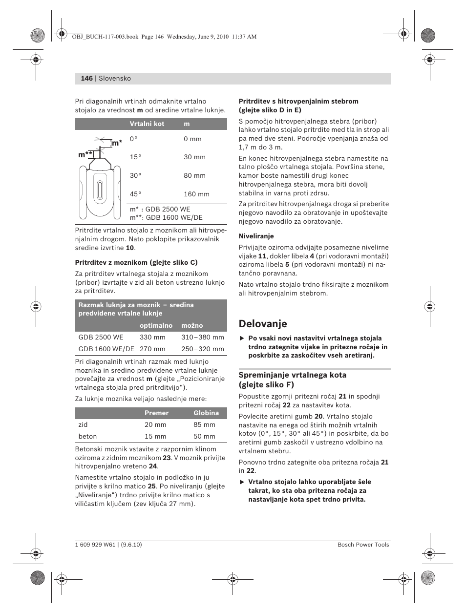 Delovanje | Bosch S 500 A Professional User Manual | Page 146 / 216