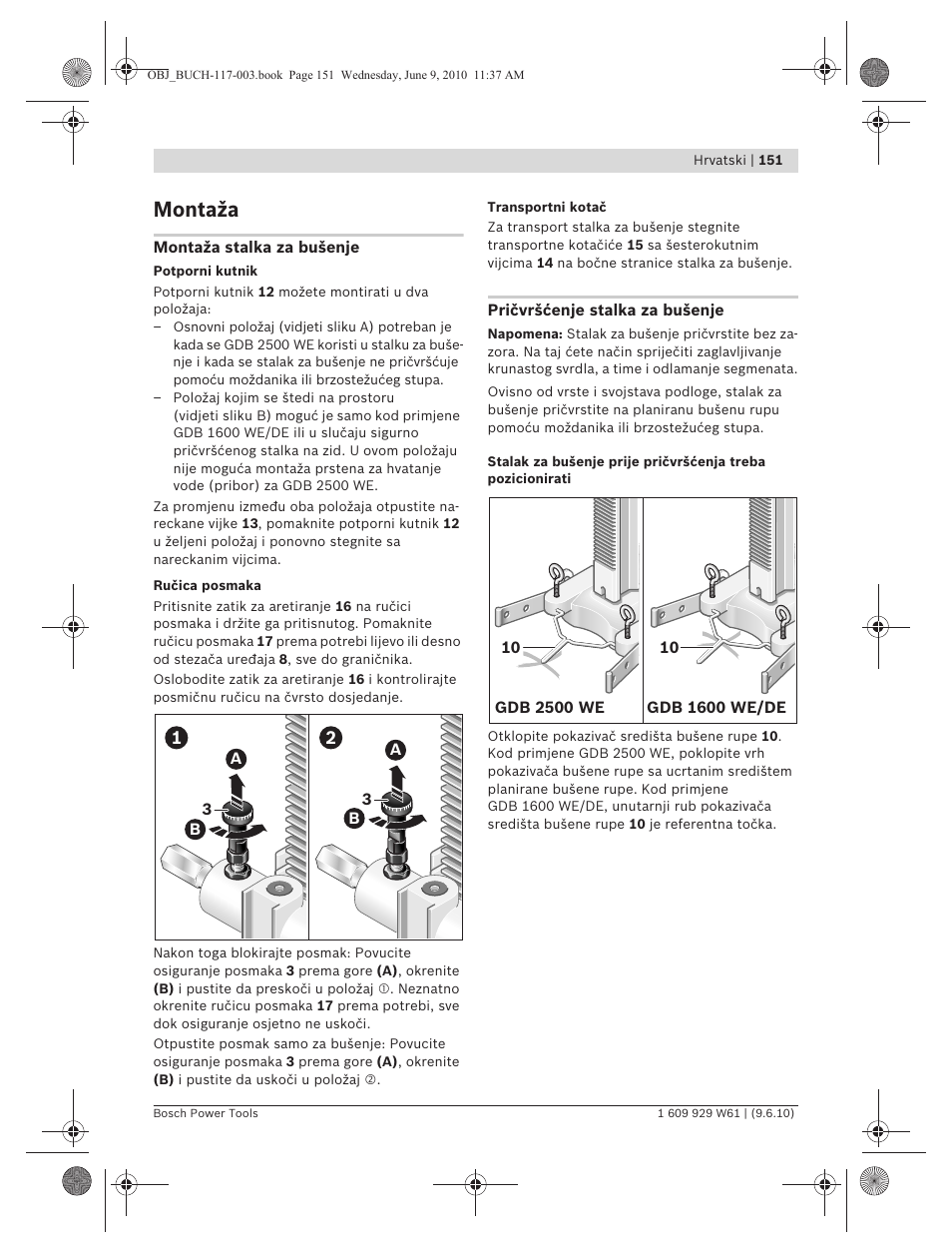 Montaža | Bosch S 500 A Professional User Manual | Page 151 / 216