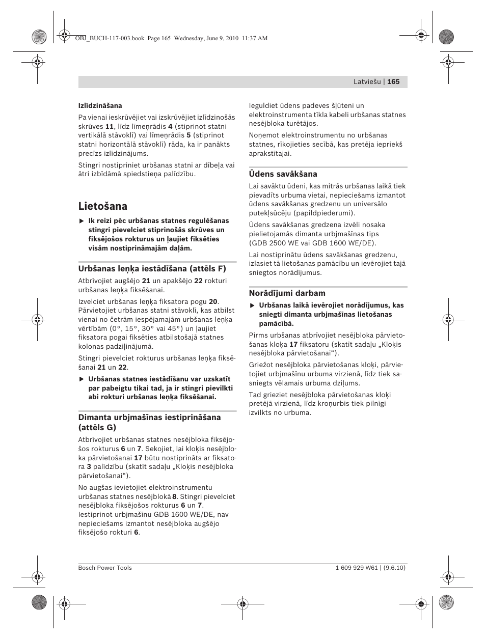 Lietošana | Bosch S 500 A Professional User Manual | Page 165 / 216