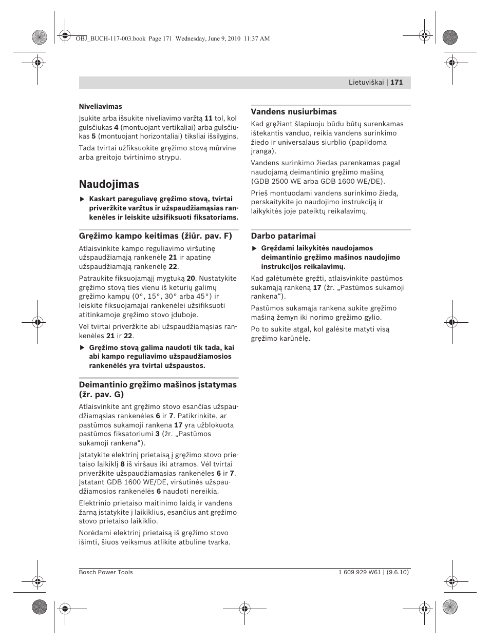 Naudojimas | Bosch S 500 A Professional User Manual | Page 171 / 216