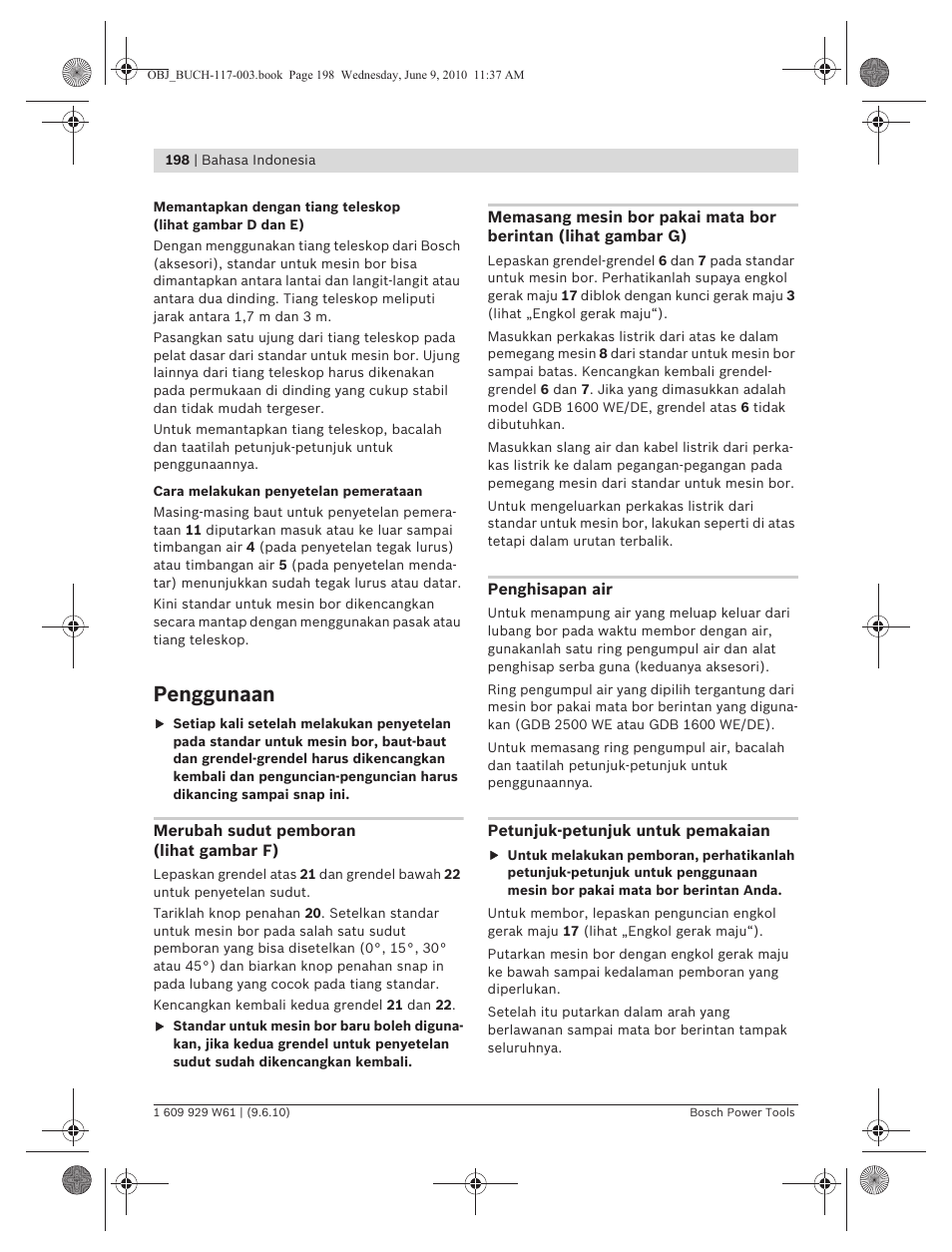 Penggunaan | Bosch S 500 A Professional User Manual | Page 198 / 216