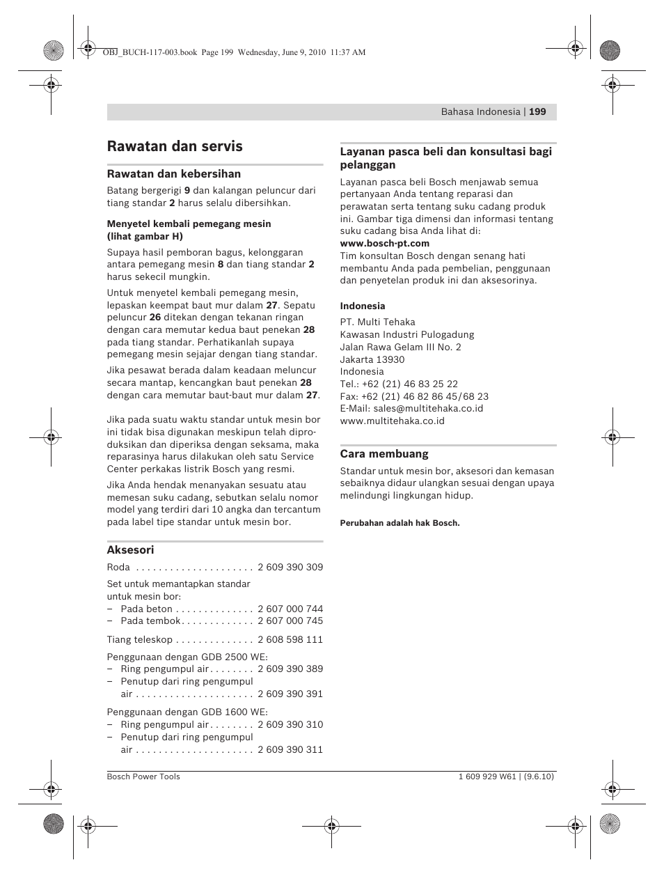 Rawatan dan servis | Bosch S 500 A Professional User Manual | Page 199 / 216