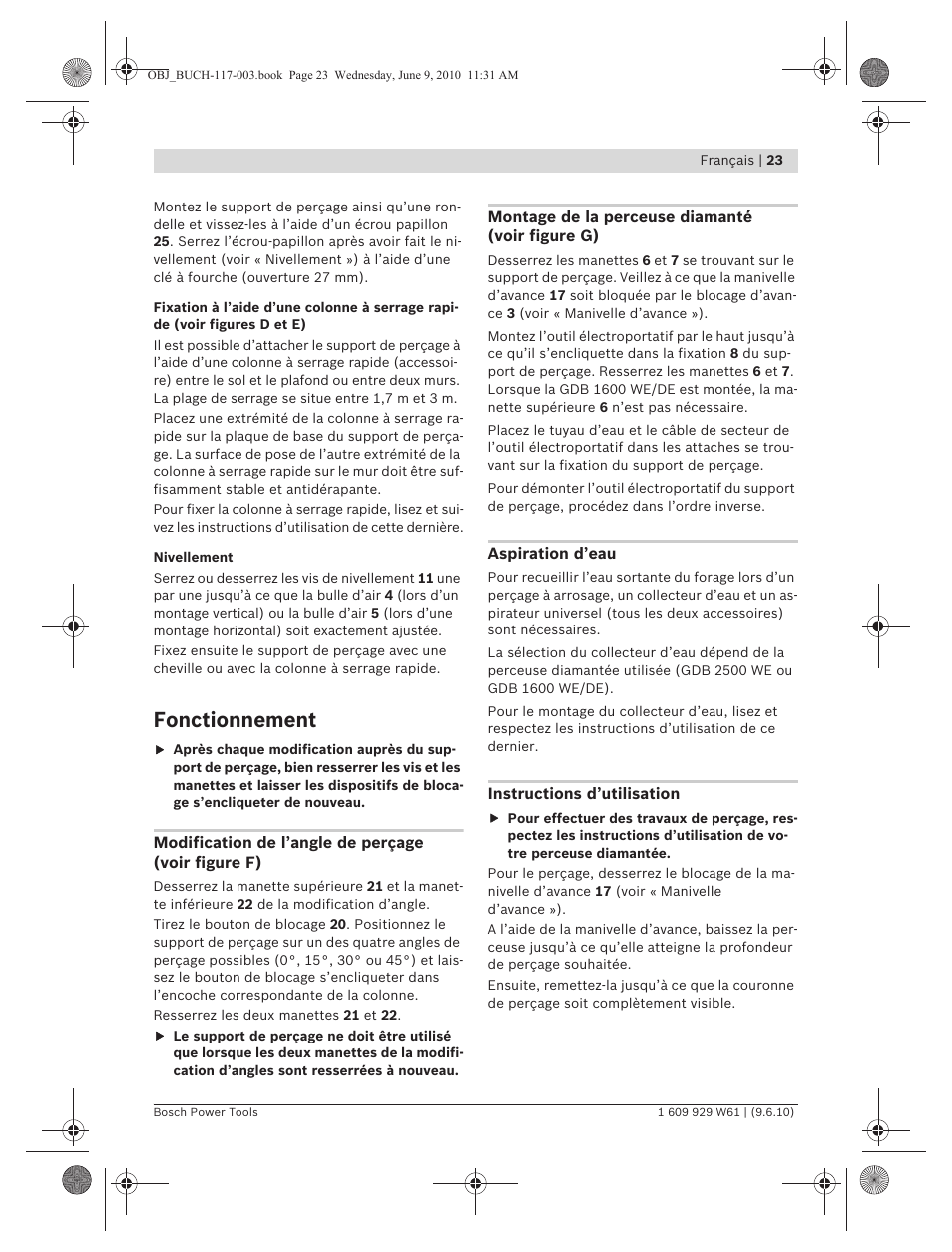 Fonctionnement | Bosch S 500 A Professional User Manual | Page 23 / 216