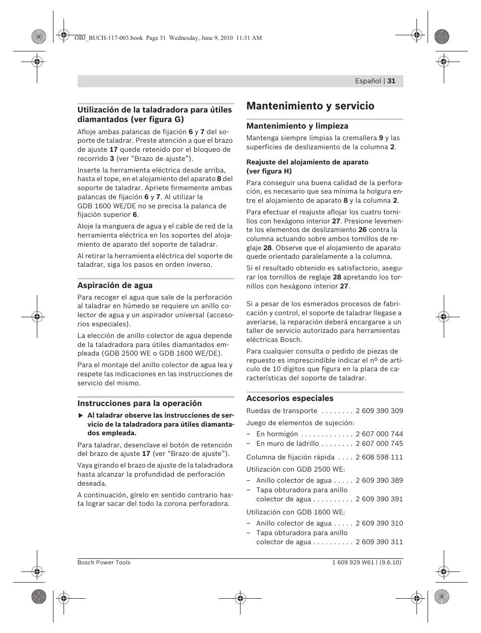 Mantenimiento y servicio | Bosch S 500 A Professional User Manual | Page 31 / 216