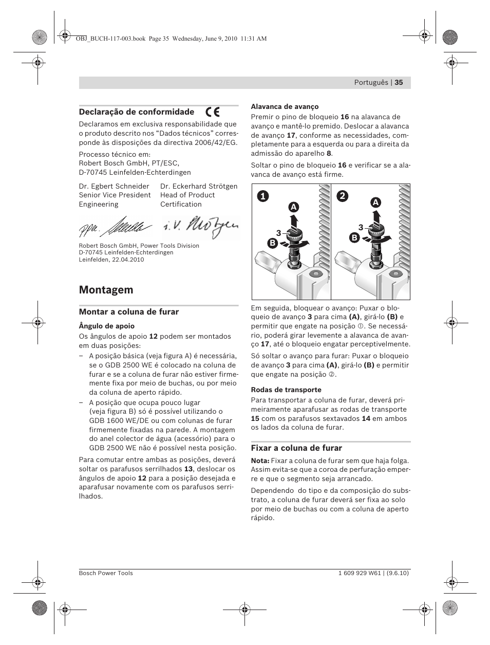 Montagem | Bosch S 500 A Professional User Manual | Page 35 / 216