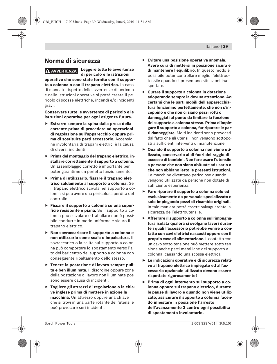 Norme di sicurezza | Bosch S 500 A Professional User Manual | Page 39 / 216