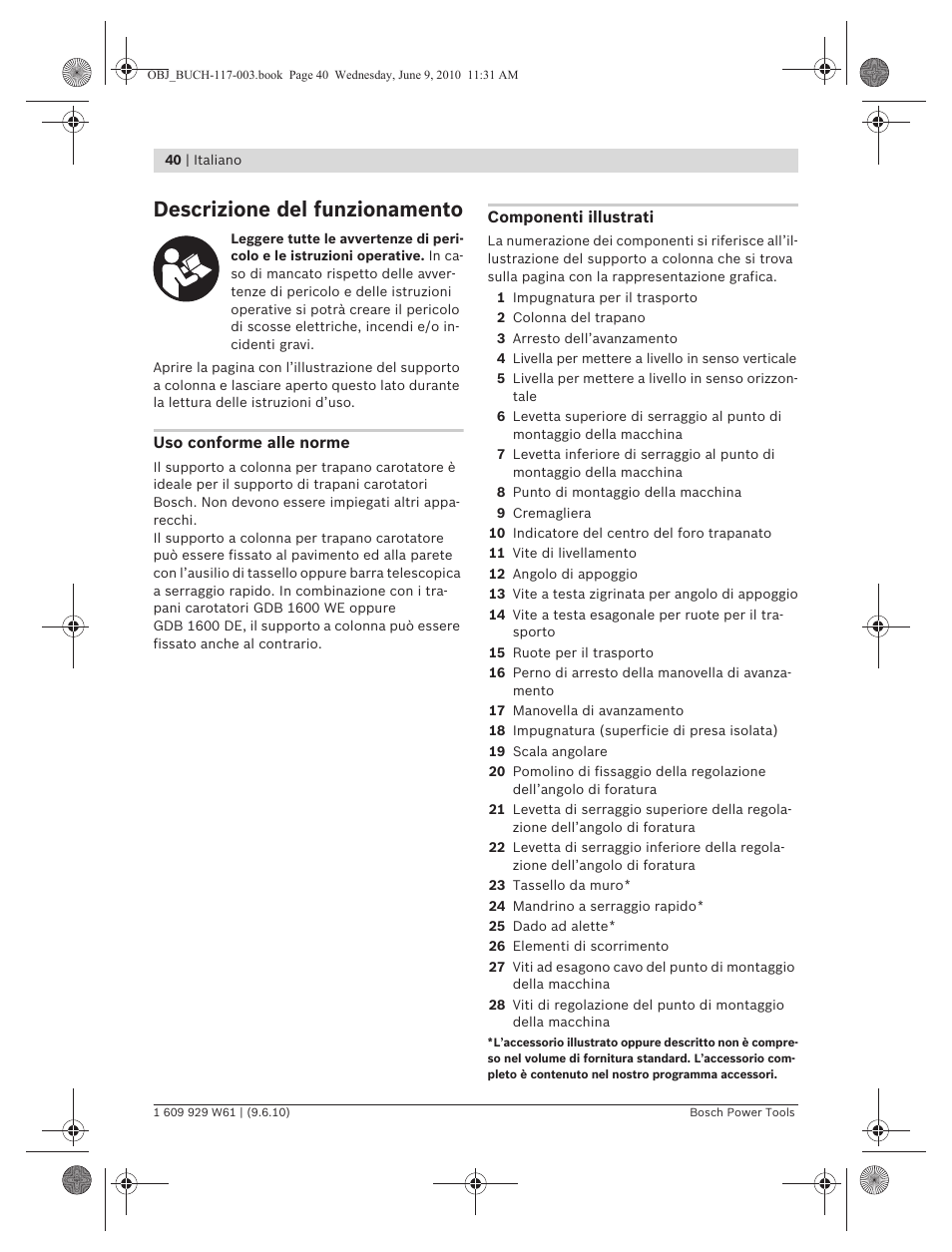 Descrizione del funzionamento | Bosch S 500 A Professional User Manual | Page 40 / 216