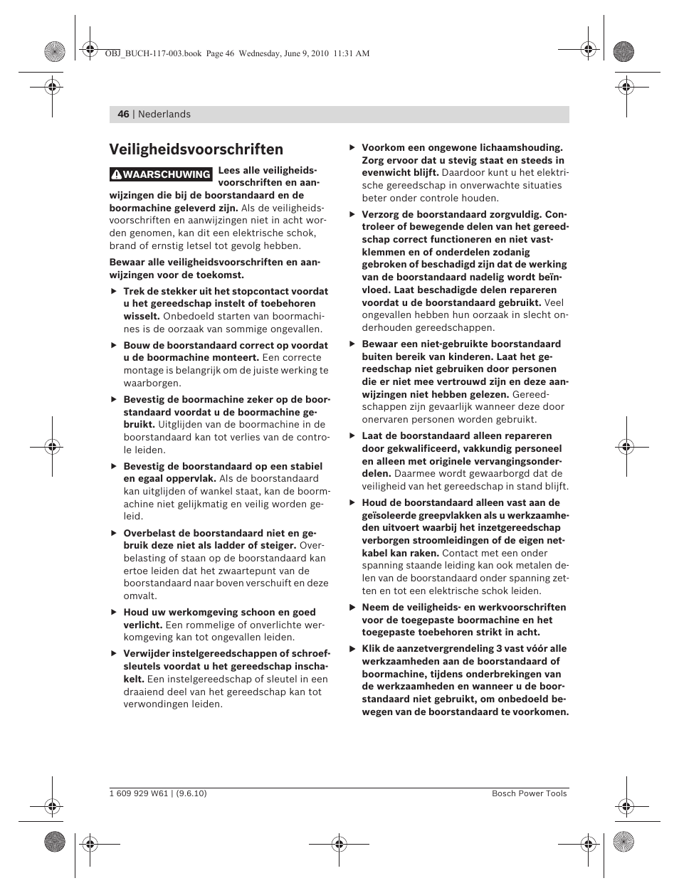 Veiligheidsvoorschriften | Bosch S 500 A Professional User Manual | Page 46 / 216