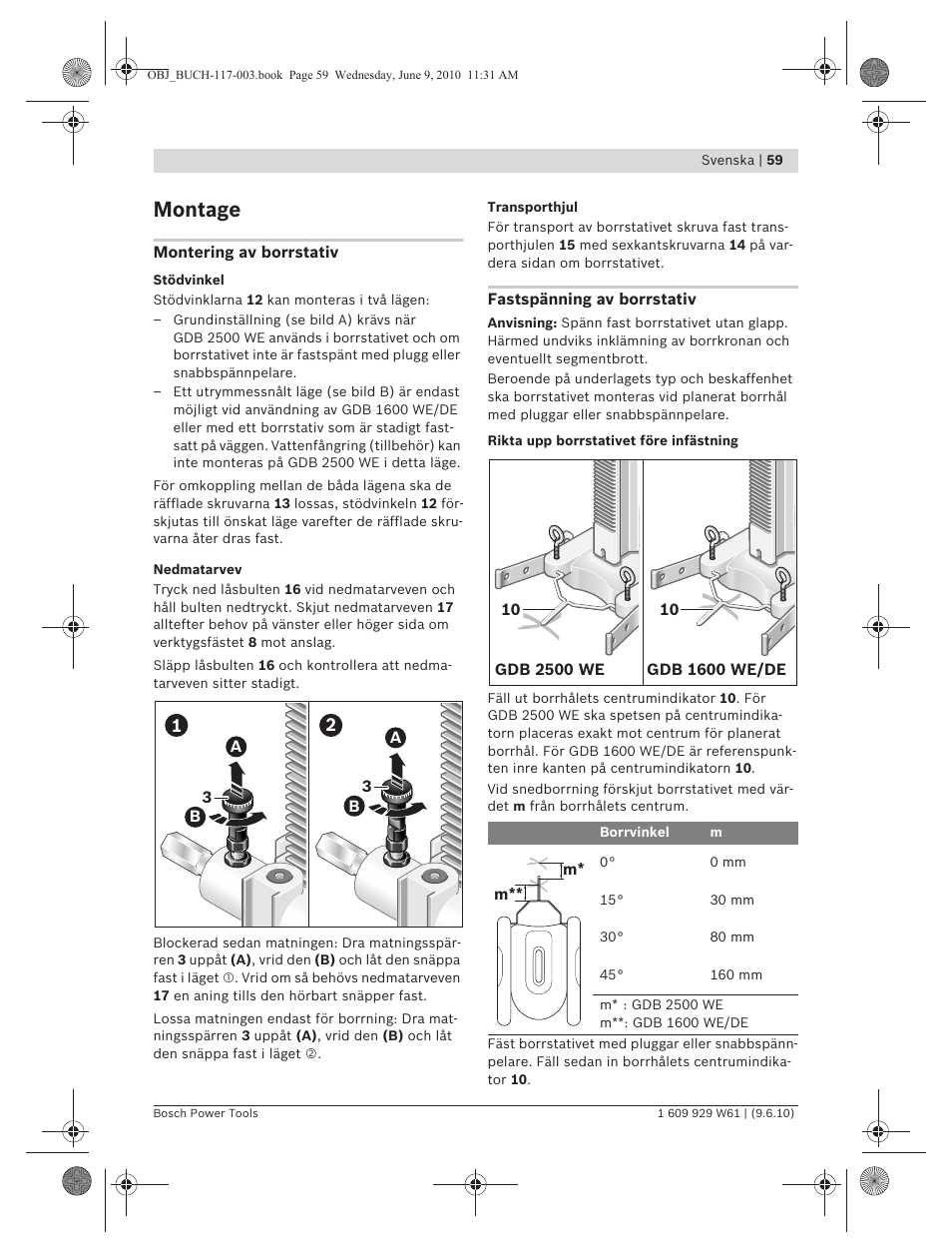 Montage | Bosch S 500 A Professional User Manual | Page 59 / 216