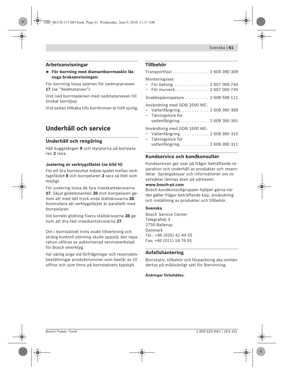 Underhåll och service | Bosch S 500 A Professional User Manual | Page 61 / 216