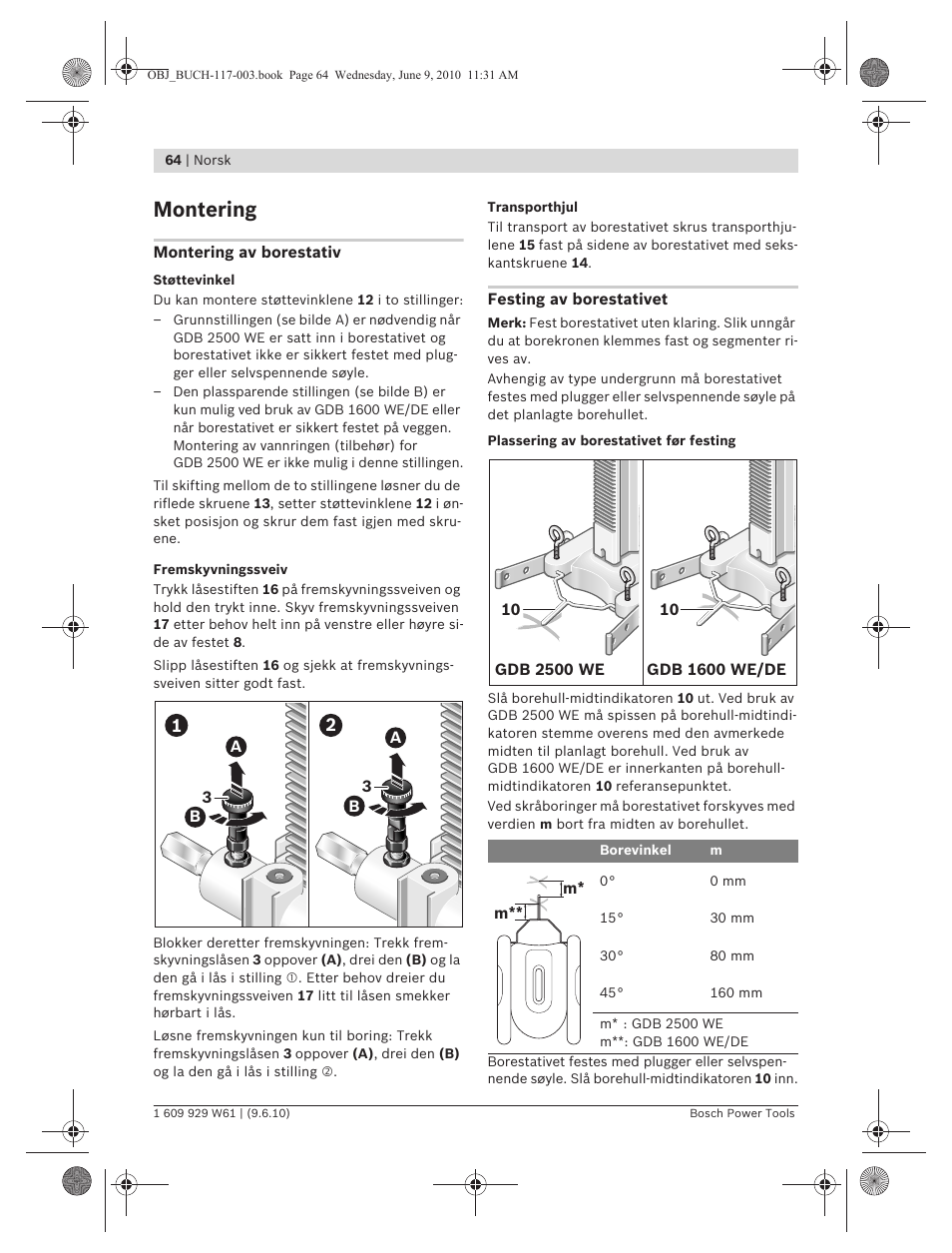 Montering | Bosch S 500 A Professional User Manual | Page 64 / 216