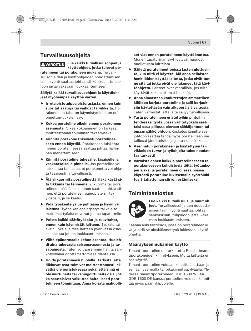 Turvallisuusohjeita, Toimintaselostus | Bosch S 500 A Professional User Manual | Page 67 / 216