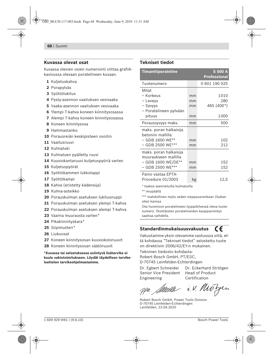 Bosch S 500 A Professional User Manual | Page 68 / 216