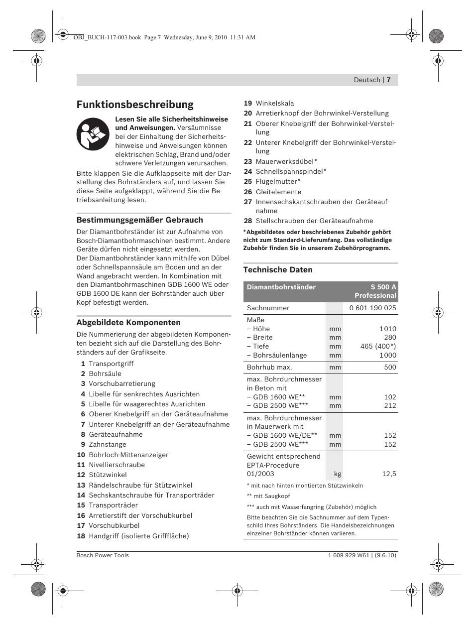 Funktionsbeschreibung | Bosch S 500 A Professional User Manual | Page 7 / 216