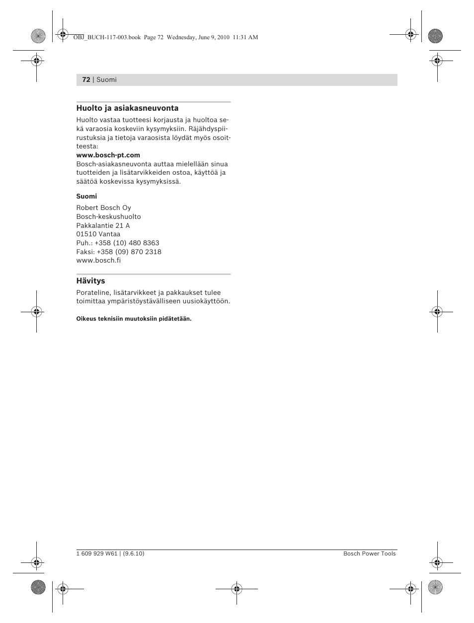 Bosch S 500 A Professional User Manual | Page 72 / 216