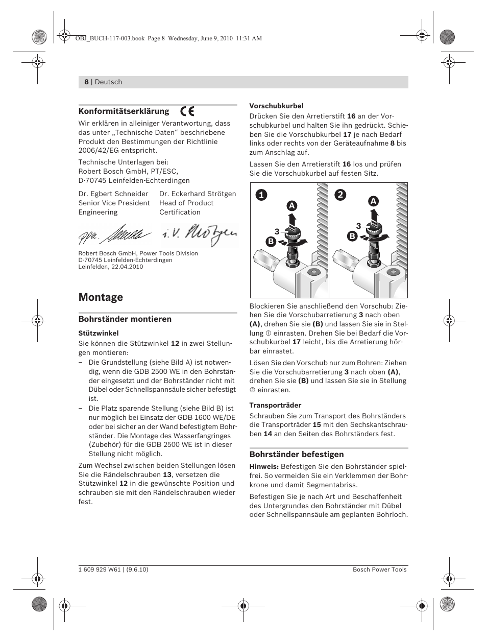 Montage | Bosch S 500 A Professional User Manual | Page 8 / 216