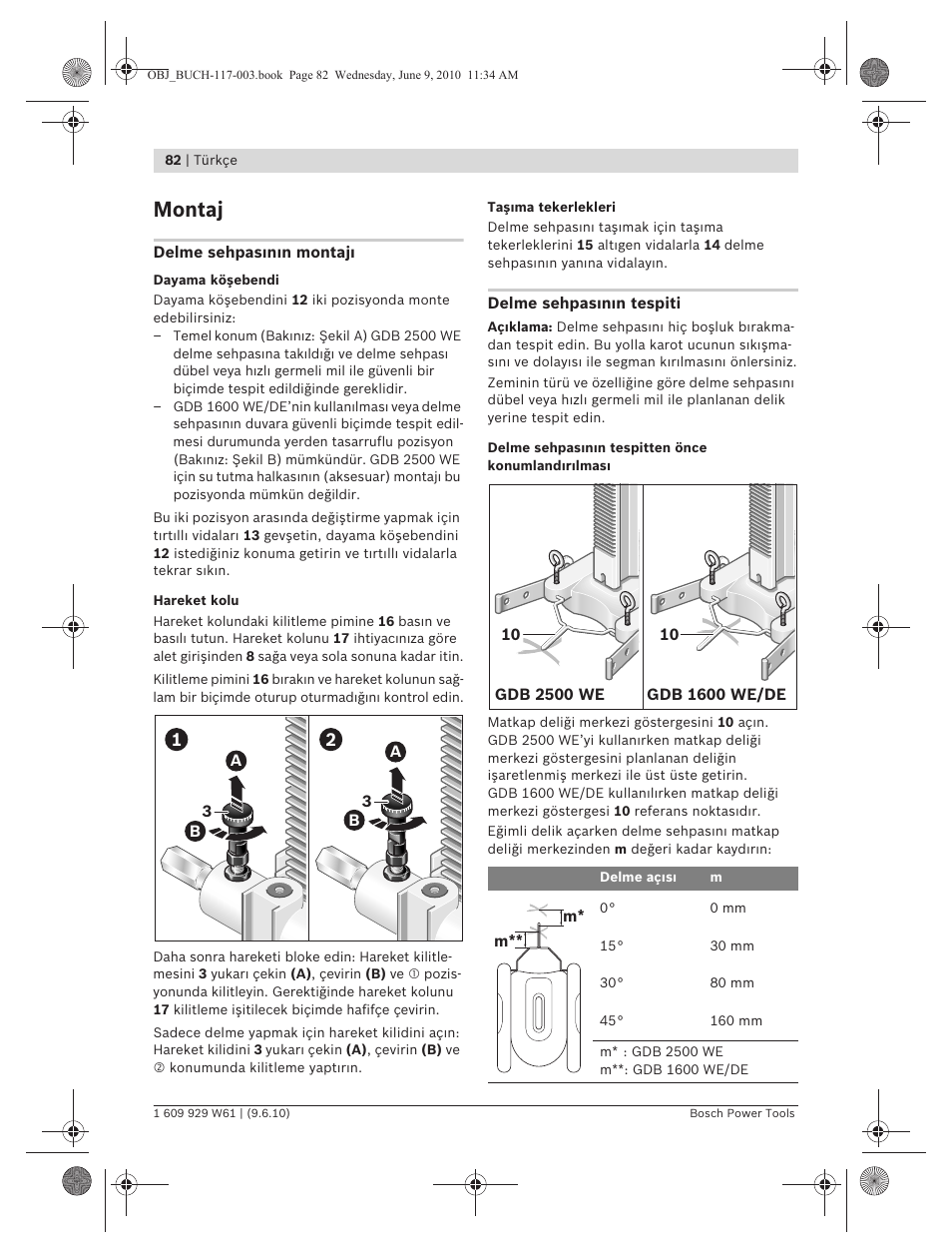 Montaj | Bosch S 500 A Professional User Manual | Page 82 / 216