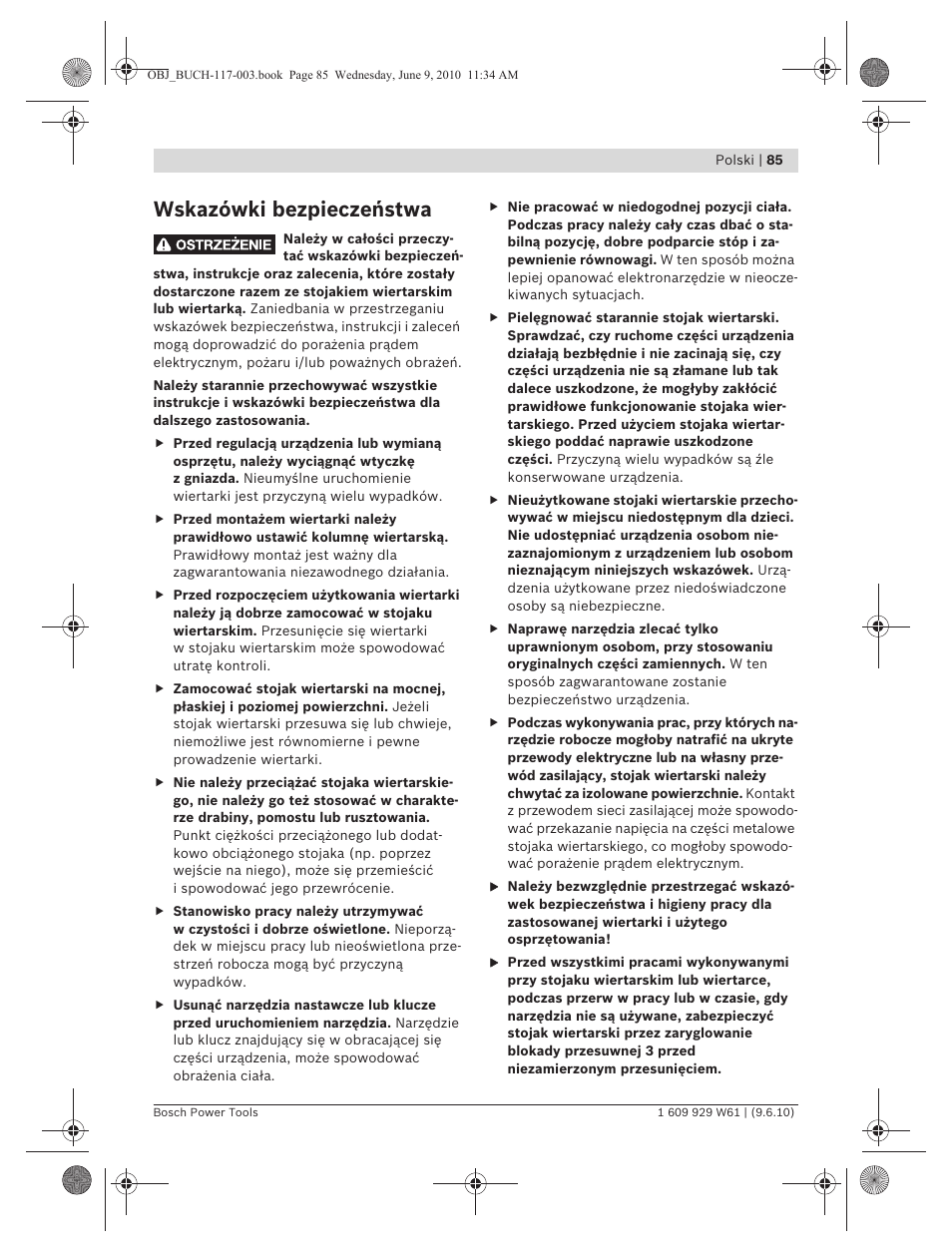 Wskazówki bezpieczeństwa | Bosch S 500 A Professional User Manual | Page 85 / 216