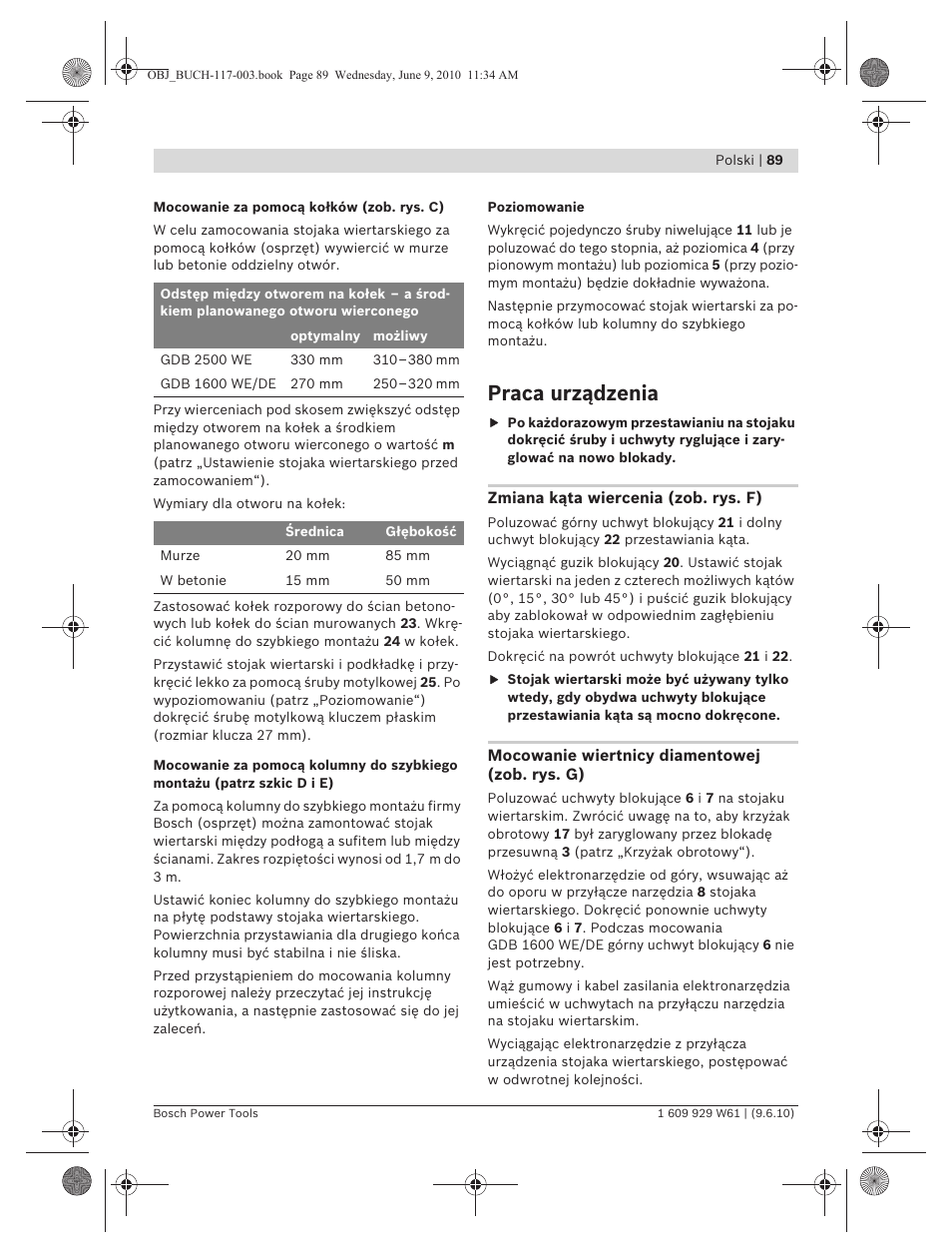 Praca urządzenia | Bosch S 500 A Professional User Manual | Page 89 / 216