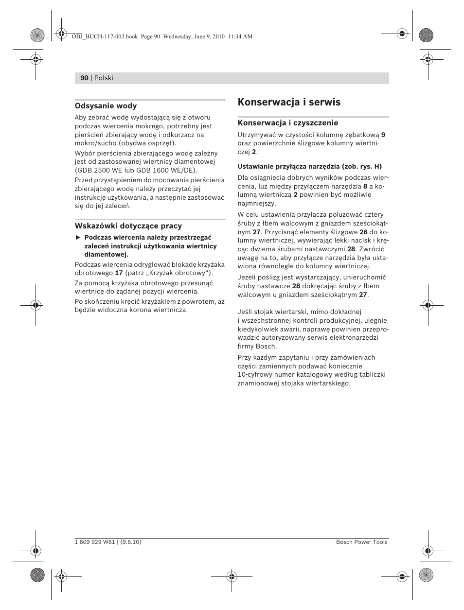 Konserwacja i serwis | Bosch S 500 A Professional User Manual | Page 90 / 216