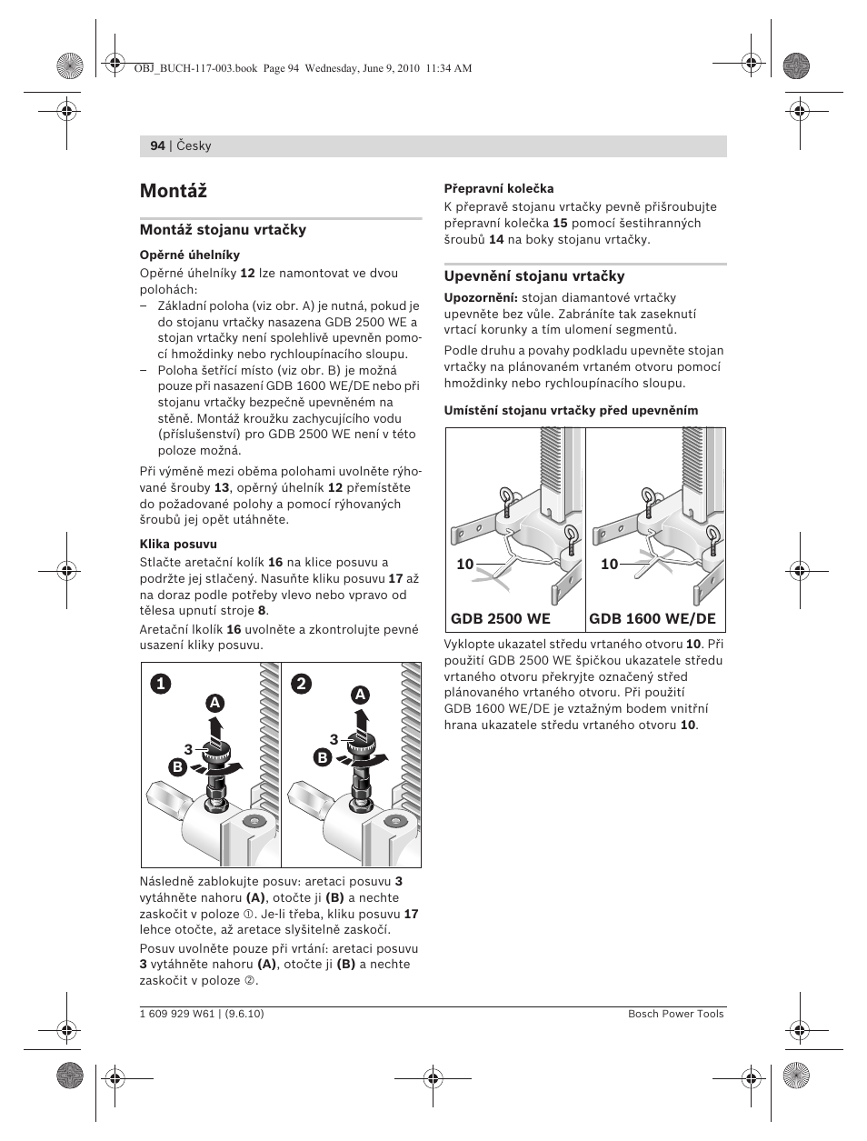 Montáž | Bosch S 500 A Professional User Manual | Page 94 / 216