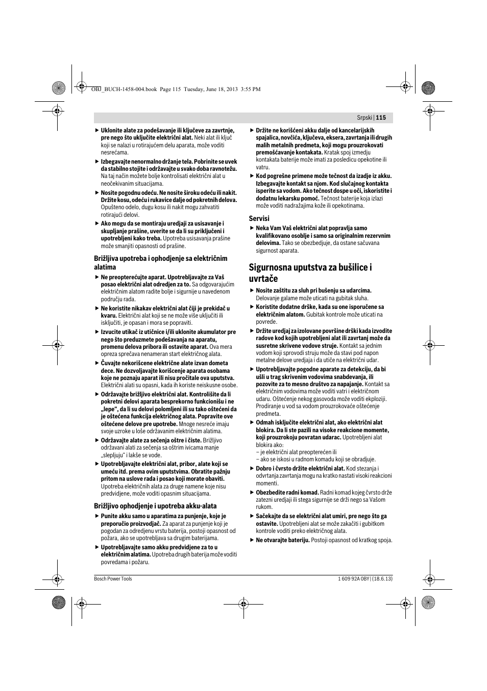 Sigurnosna uputstva za bušilice i uvrtače | Bosch GSB 10,8-2-LI Professional User Manual | Page 115 / 157