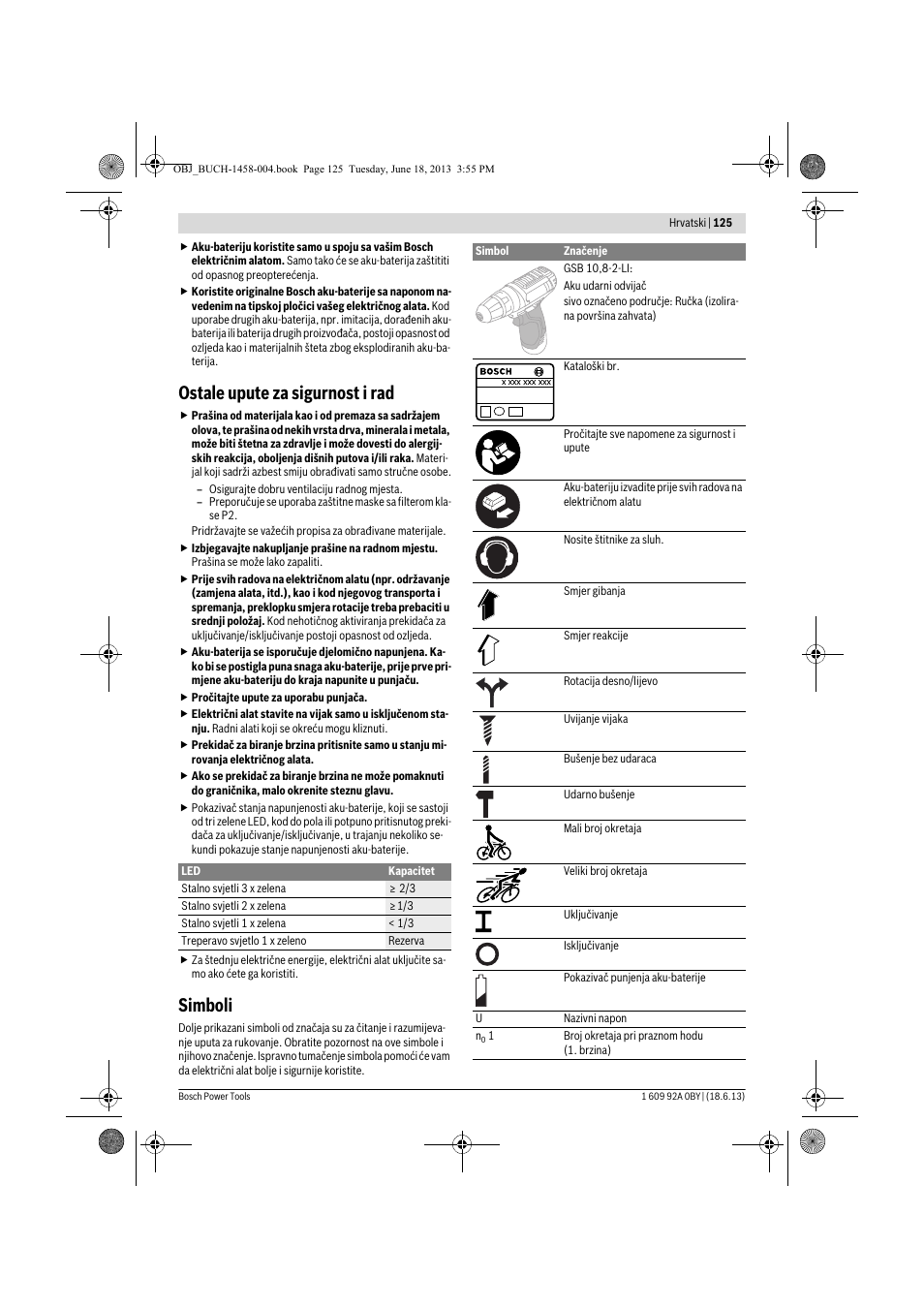 Ostale upute za sigurnost i rad, Simboli | Bosch GSB 10,8-2-LI Professional User Manual | Page 125 / 157