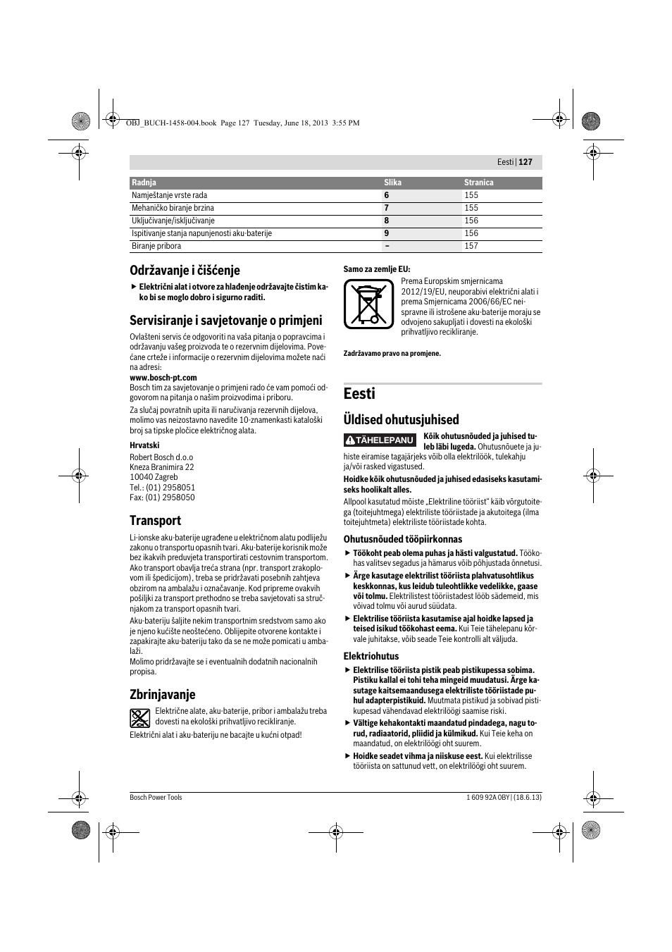 Eesti, Održavanje i čišćenje, Servisiranje i savjetovanje o primjeni | Transport, Zbrinjavanje, Üldised ohutusjuhised | Bosch GSB 10,8-2-LI Professional User Manual | Page 127 / 157