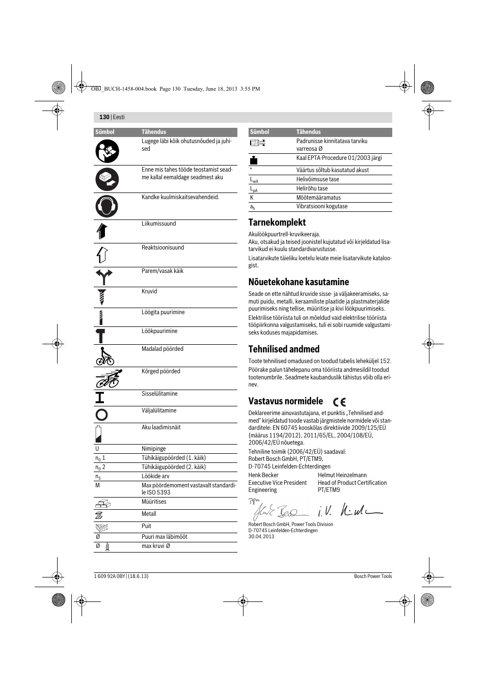 Tarnekomplekt, Nõuetekohane kasutamine, Tehnilised andmed | Vastavus normidele | Bosch GSB 10,8-2-LI Professional User Manual | Page 130 / 157