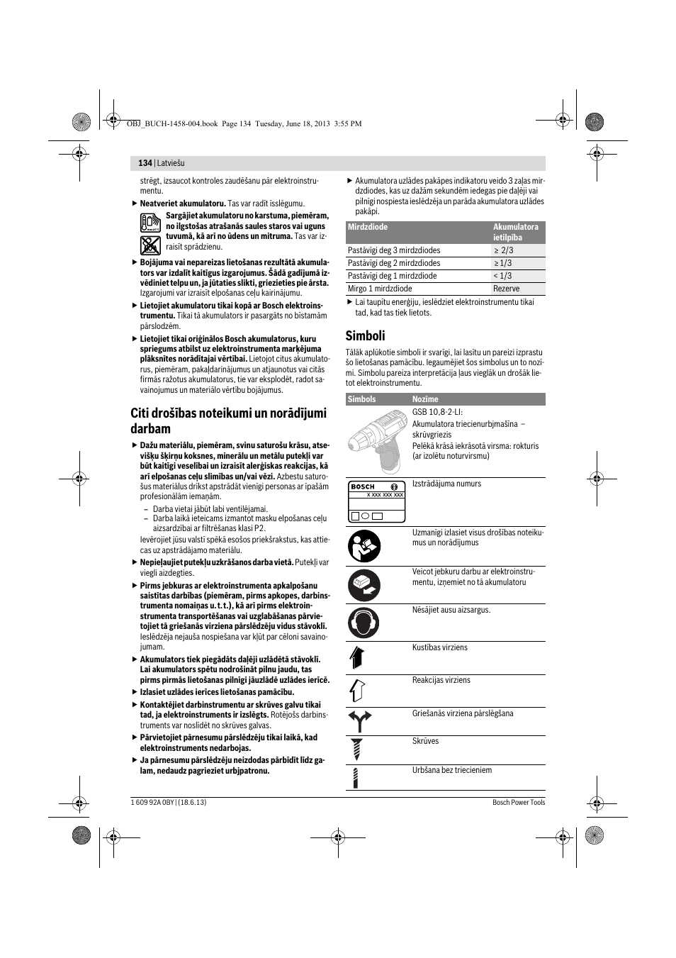 Simboli | Bosch GSB 10,8-2-LI Professional User Manual | Page 134 / 157