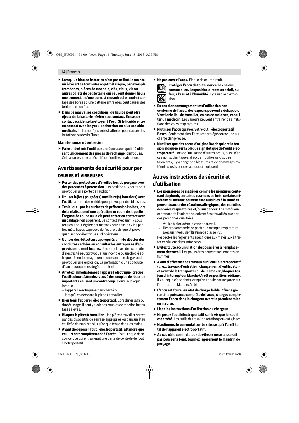 Autres instructions de sécurité et d’utilisation | Bosch GSB 10,8-2-LI Professional User Manual | Page 14 / 157