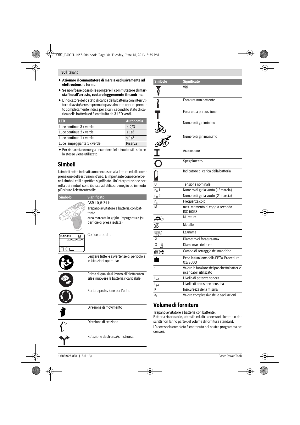 Simboli, Volume di fornitura | Bosch GSB 10,8-2-LI Professional User Manual | Page 30 / 157