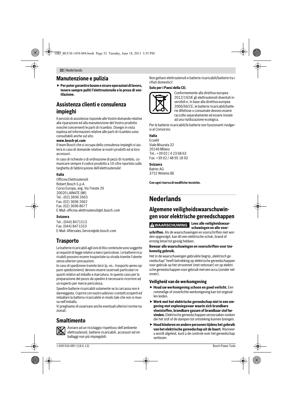 Nederlands, Manutenzione e pulizia, Assistenza clienti e consulenza impieghi | Trasporto, Smaltimento | Bosch GSB 10,8-2-LI Professional User Manual | Page 32 / 157