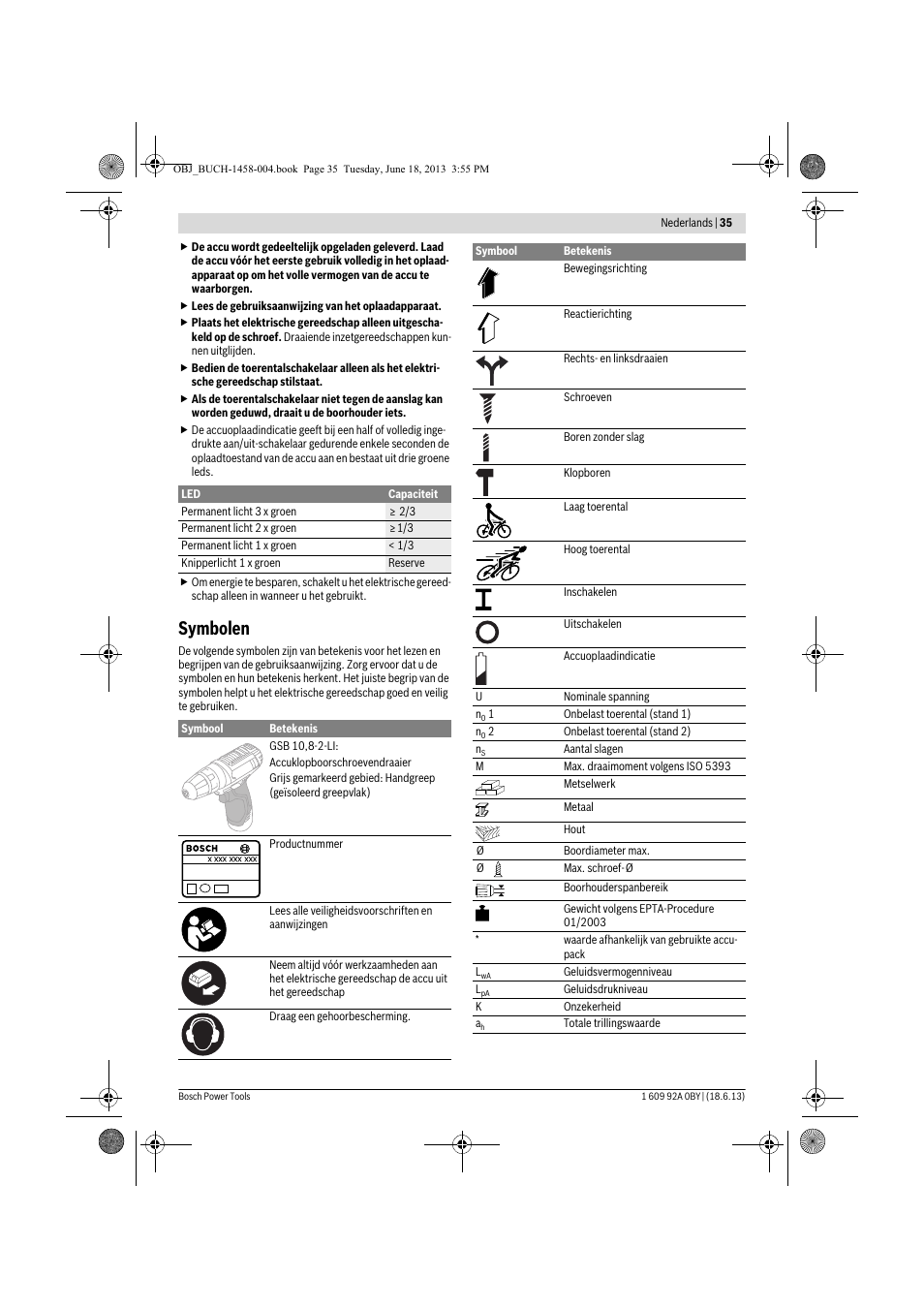 Symbolen | Bosch GSB 10,8-2-LI Professional User Manual | Page 35 / 157