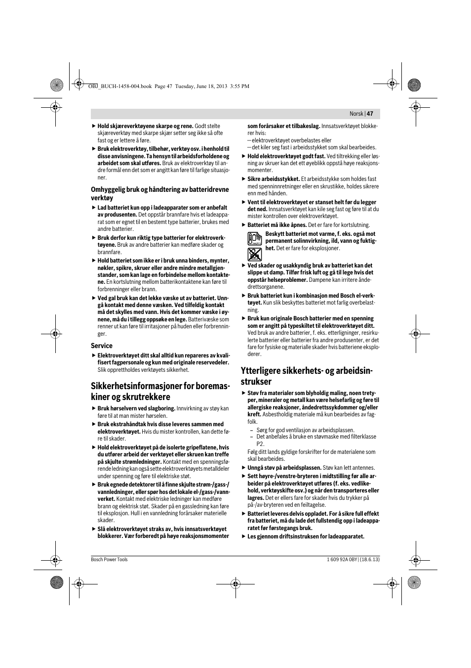 Ytterligere sikkerhets- og arbeidsin- strukser | Bosch GSB 10,8-2-LI Professional User Manual | Page 47 / 157