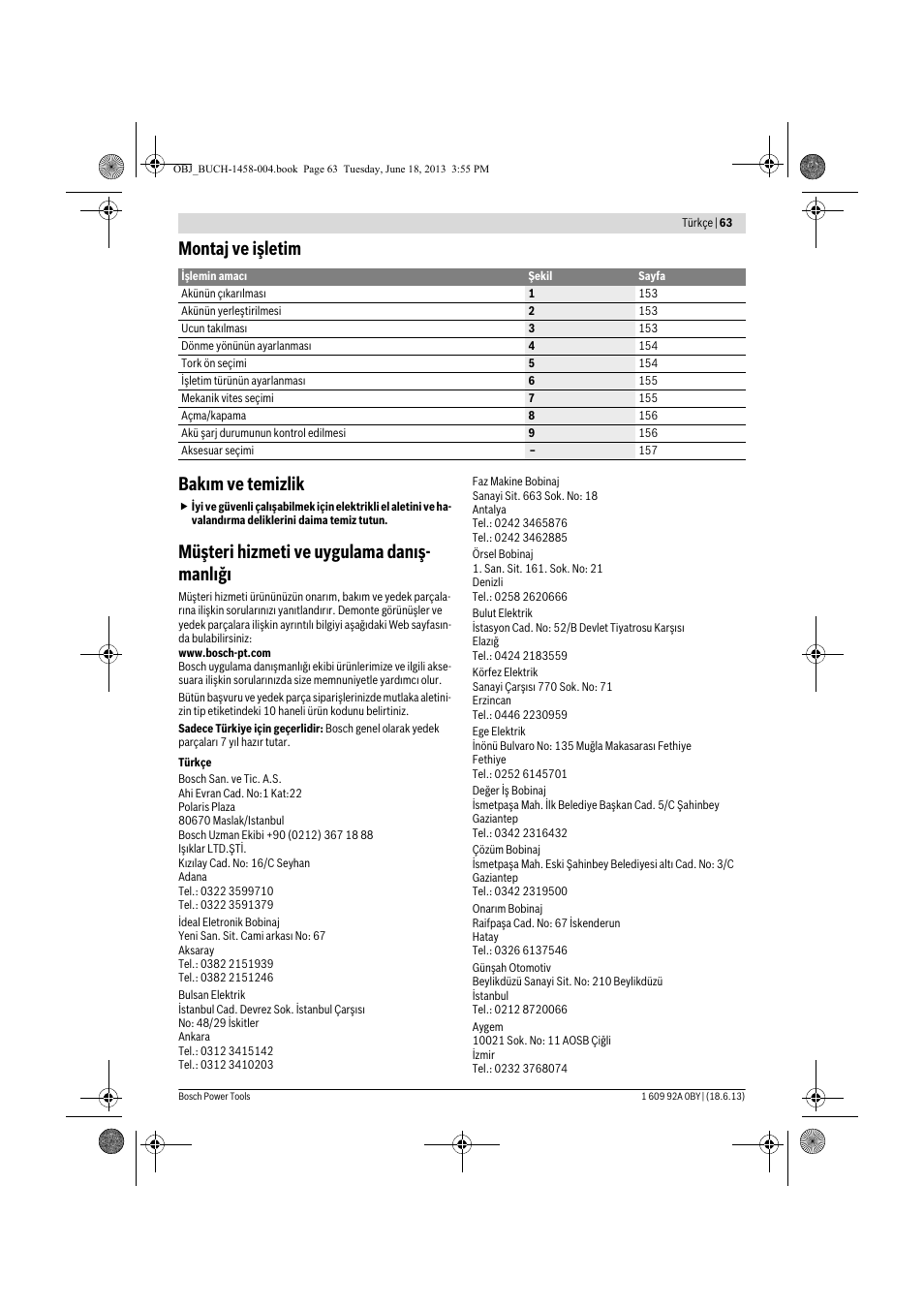 Montaj ve işletim bakım ve temizlik, Müşteri hizmeti ve uygulama danış- manlığı | Bosch GSB 10,8-2-LI Professional User Manual | Page 63 / 157