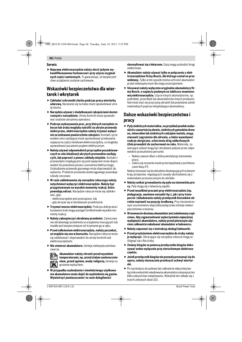 Dalsze wskazówki bezpieczeństwa i pracy | Bosch GSB 10,8-2-LI Professional User Manual | Page 66 / 157