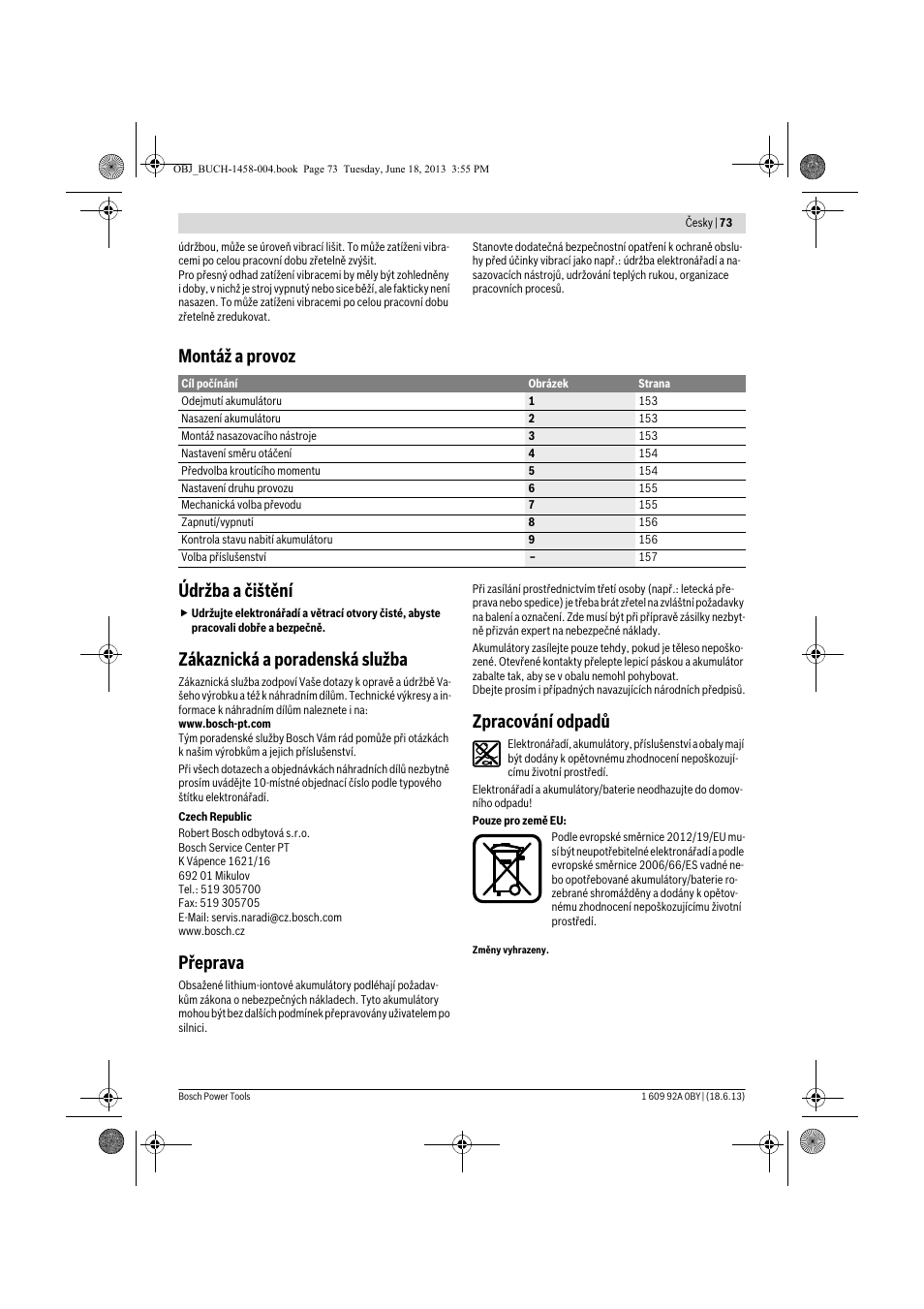 Montáž a provoz údržba a čištění, Zákaznická a poradenská služba, Přeprava | Zpracování odpadů | Bosch GSB 10,8-2-LI Professional User Manual | Page 73 / 157