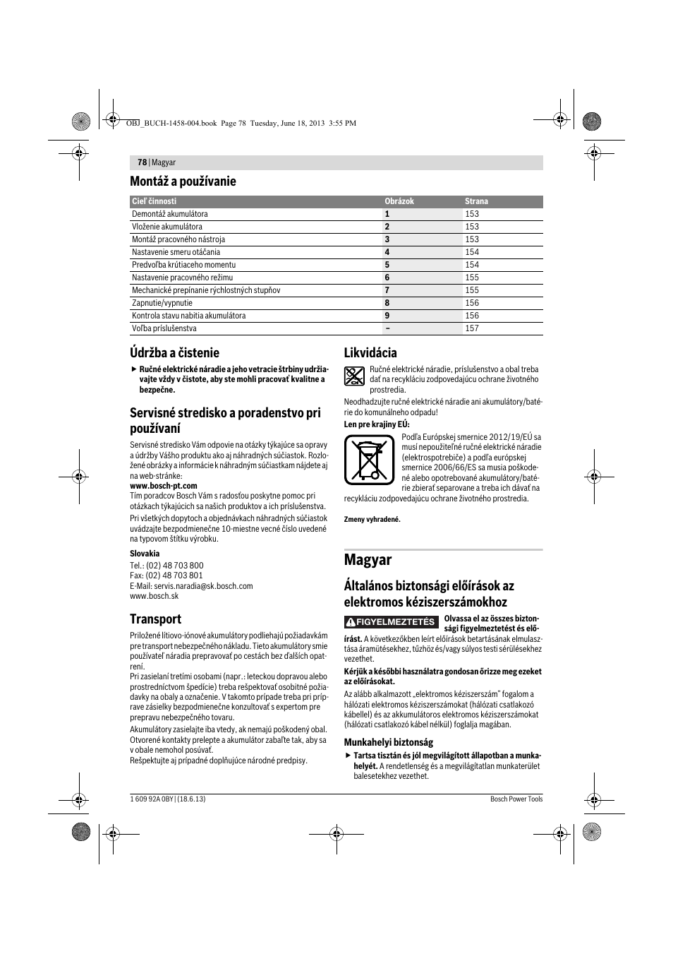 Magyar, Montáž a používanie údržba a čistenie, Servisné stredisko a poradenstvo pri používaní | Transport, Likvidácia | Bosch GSB 10,8-2-LI Professional User Manual | Page 78 / 157