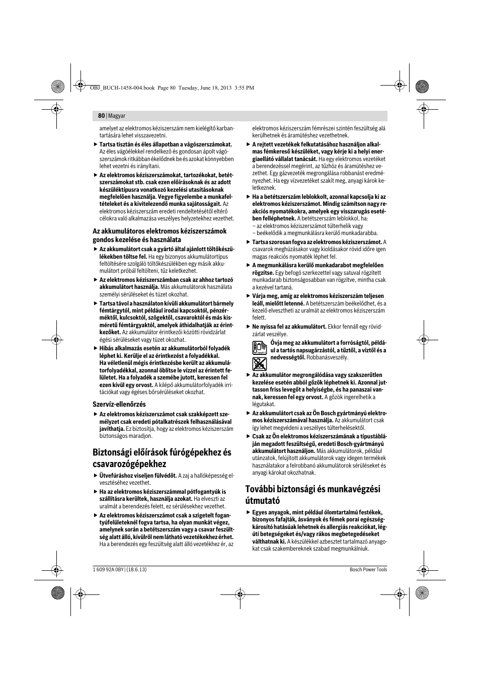 További biztonsági és munkavégzési útmutató | Bosch GSB 10,8-2-LI Professional User Manual | Page 80 / 157